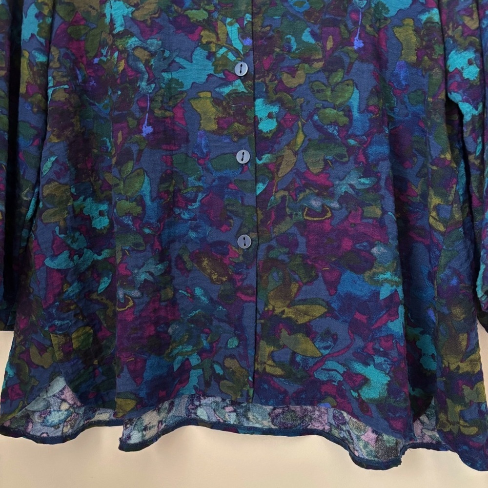Habitat Dark Abstract Floral Button Front Shirt Large Wearable Art - Picture 3 of 8